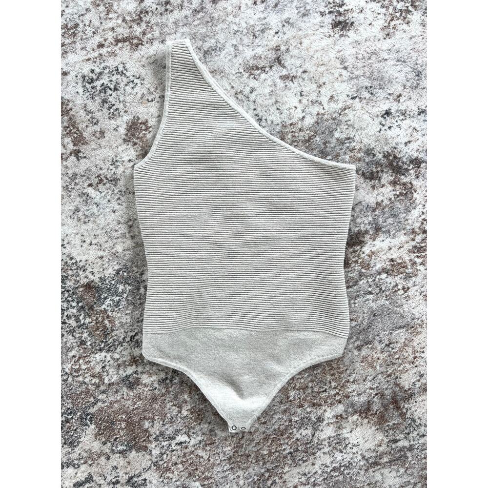 Abercrombie & Fitch Beige Ribbed One Shoulder Tank Bodysuit Women's Medium